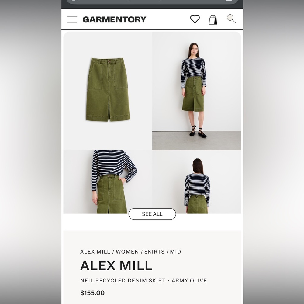 Green Recycled Denim size 6 Alex Mill Skirt